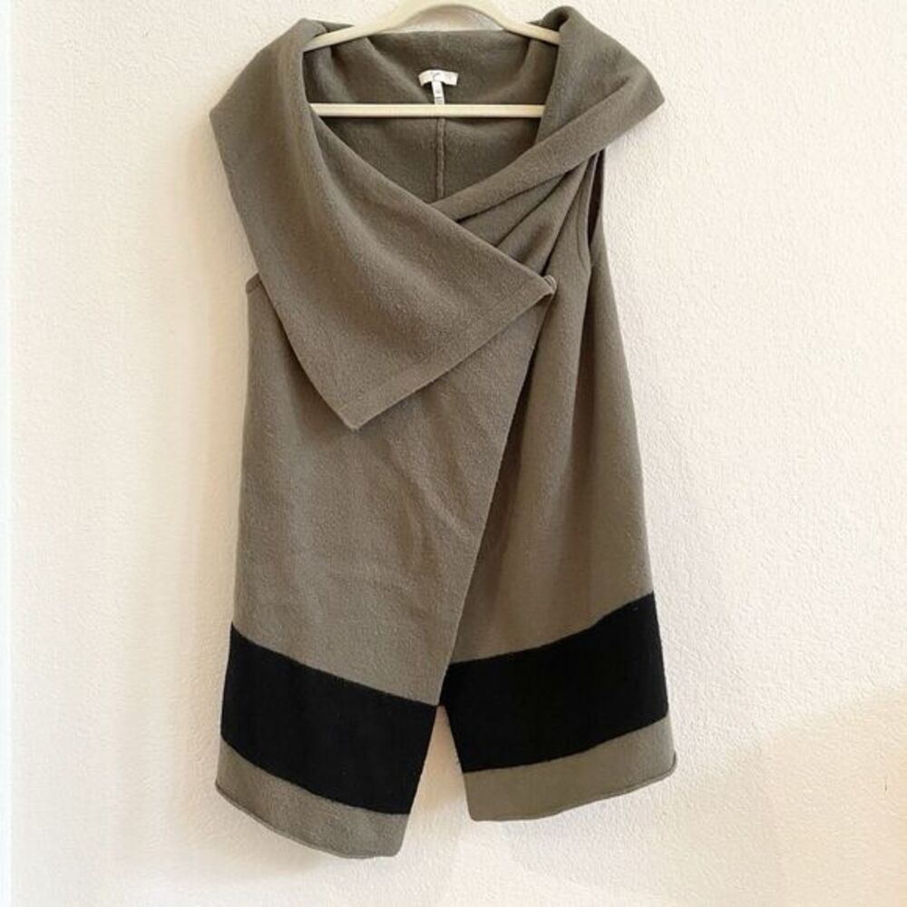 Joie Oversized Wool Sweater Cardigan Vest Moss Green Black Colorblock‎ XS